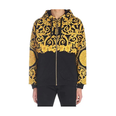 Versace Black Floral Print Zip-Up Hoodie Jacket A81932-A227994-A708