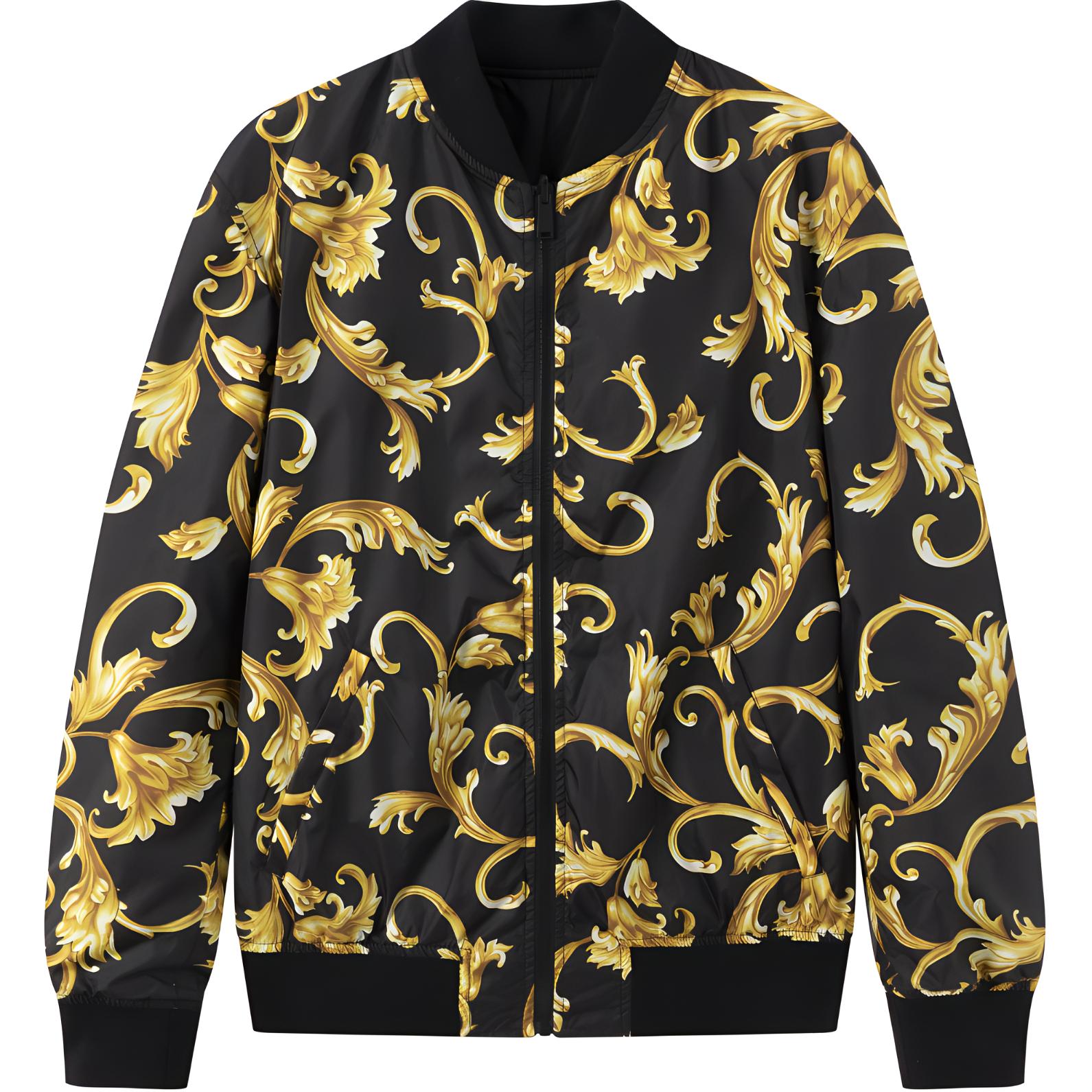 Versace Black Full Print Zip-Up Casual Jacket Long Sleeve 1012269-1A10587-5B090