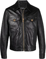 Versace Black Greek Motif Leather Zip-Up Jacket 10040541A029501B000 Versace Black Greek Motif Leather Zip-Up Jacket 10040541A029501B000