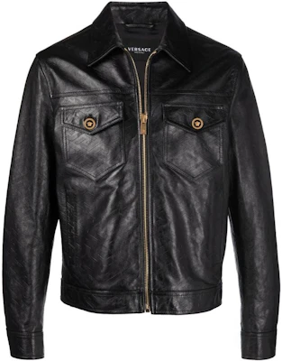 Chaqueta de Cuero Versace Negra con Motivo Griego y Cremallera 10040541A029501B000 Buy Chaqueta de Cuero Versace Negra con Motivo Griego y Cremallera 10040541A029501B000