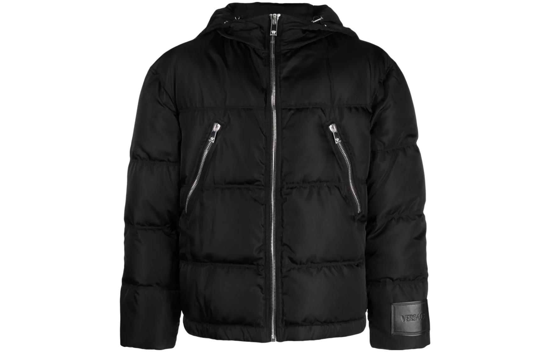 Versace Black Hooded Down Jacket Coat with Zipper 1012362-1A02928-1B000