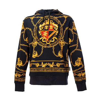Versace Black Hoodie with Gold Crown and Baroque Print Design B7GZB7KG-30328-K42