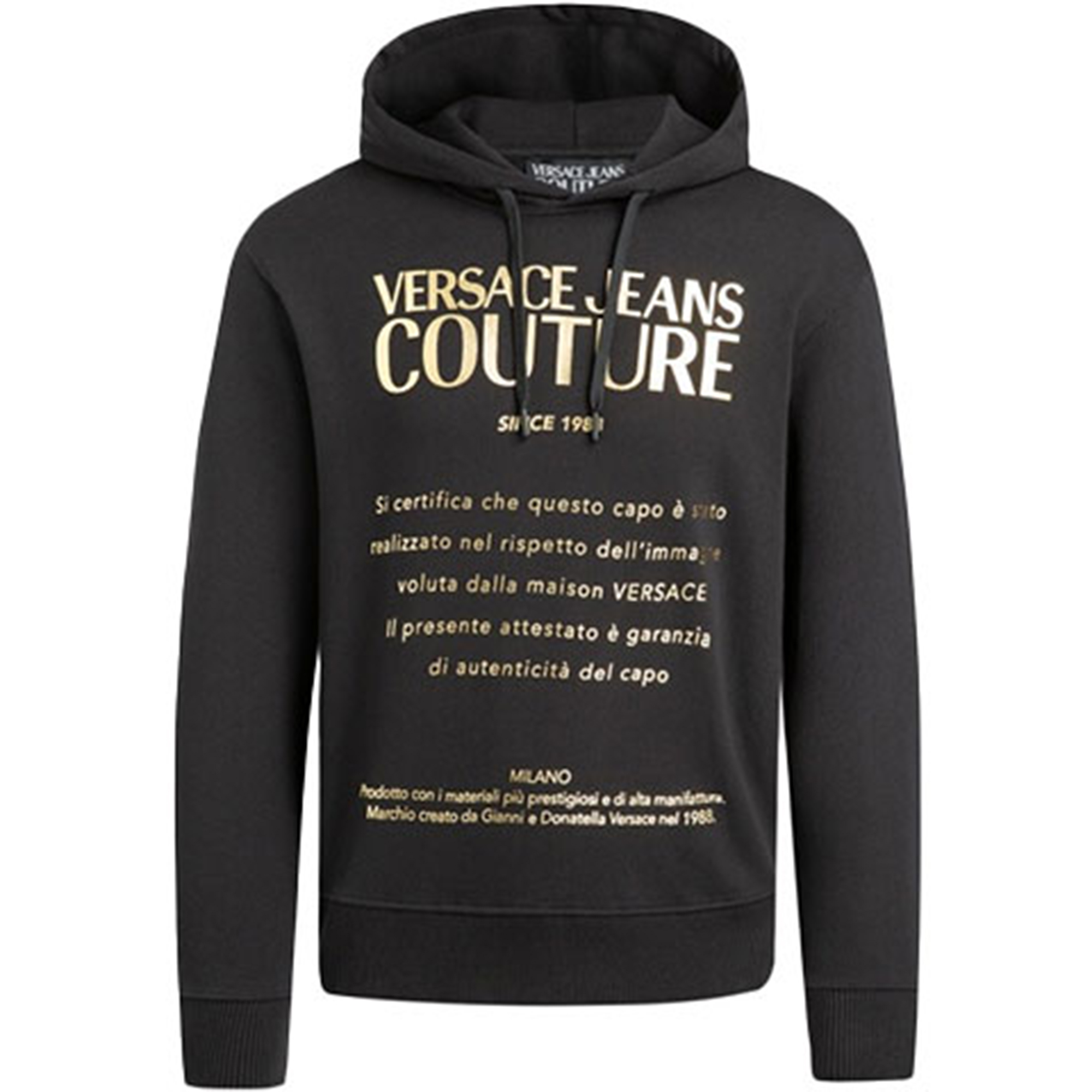 Versace Black Hoodie with Letter Print and Drawstring Long Sleeves B7GWA7T-W3031-8K42