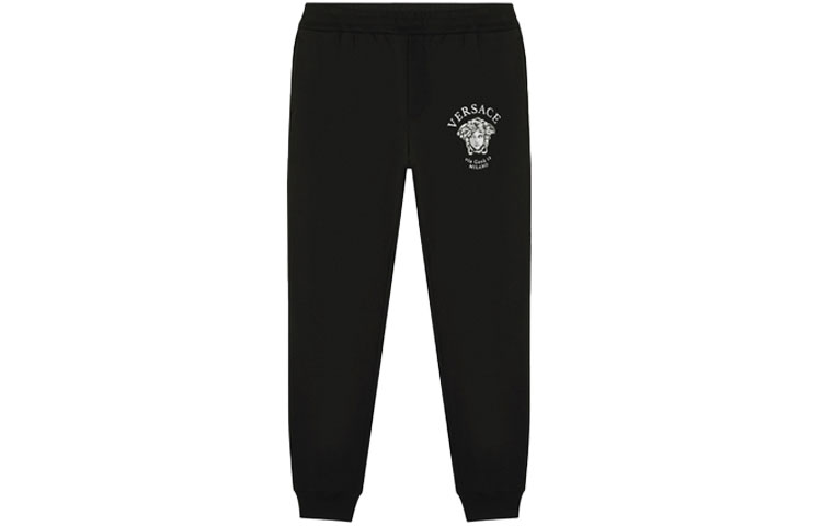 VERSACE Black Knit Joggers with Logo Print. A88745-A231242-A1008