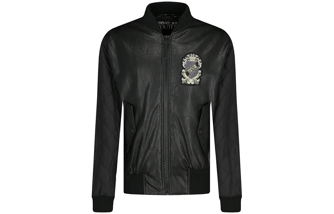 Versace Black Leather Fashion Jacket with Logo C1GZB912-HSH00-899