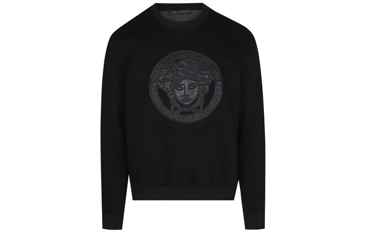Versace Black Leather Logo Crewneck Sweatshirt A74323-A219338-A946
