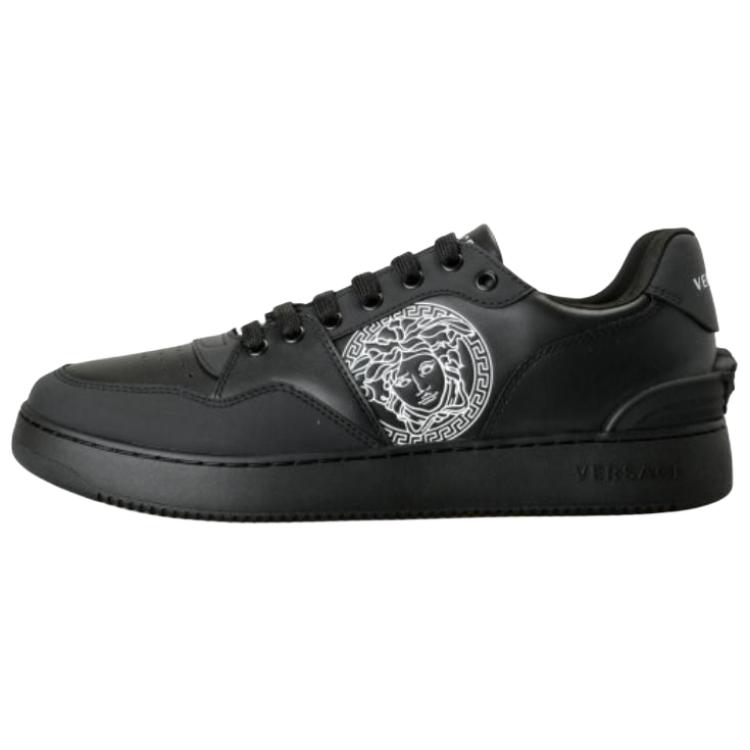 VERSACE Black Leather Low-Top Casual Sneakers 1002779-1A02195_2B770