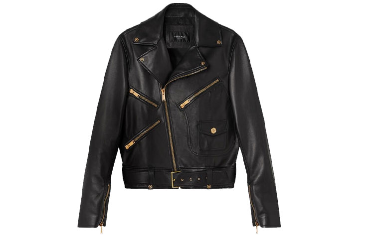 Versace Black Leather Zip-Up Jacket with Collared Design 1001070-1A00713-1B000