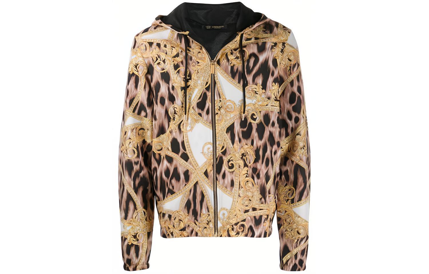 Versace Black Leopard Geometric Print Zip-Up Hoodie Jacket ABU05018-AP00251-A771