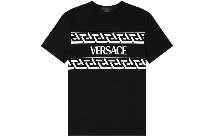 VERSACE Black Letter Logo Printed Crewneck T-Shirt. 1002428-1A01780-1B000