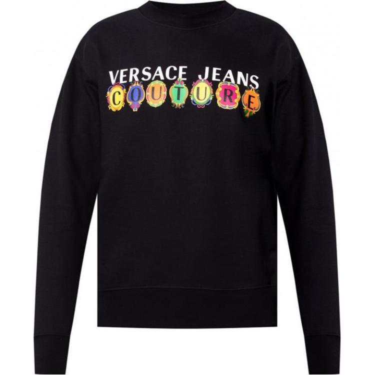 Versace Black Letter Print Crewneck Oversized Long Sleeve Sweatshirt B7GWA7-PC3045-6BAS