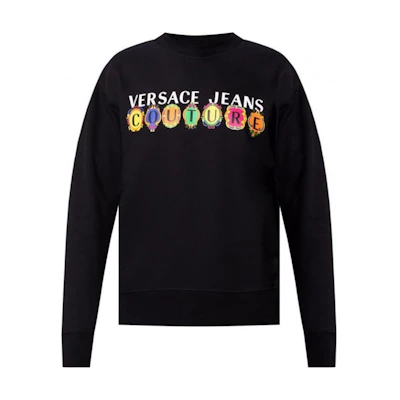 Versace Black Letter Print Crewneck Oversized Long Sleeve Sweatshirt B7GWA7-PC3045-6BAS