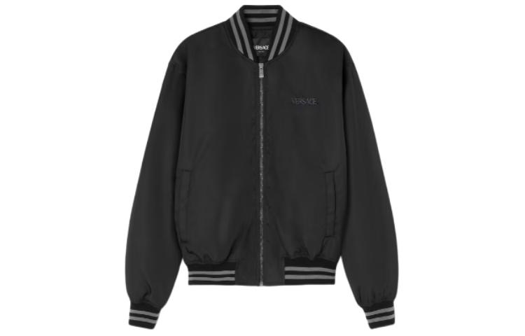 Versace Black Letter Stripe Zip-Up Baseball Collar Jacket 1014549-1A10372-2B050