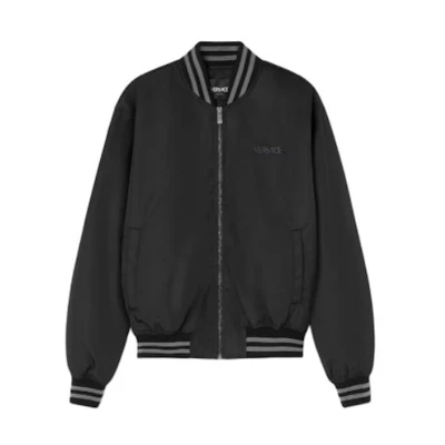 Versace Black Letter Stripe Zip-Up Baseball Collar Jacket 1014549-1A10372-2B050