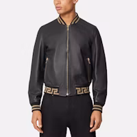 Shop VERSACE Black Letter Zip Baseball Collar Jacket A81890-1L00176-2B150