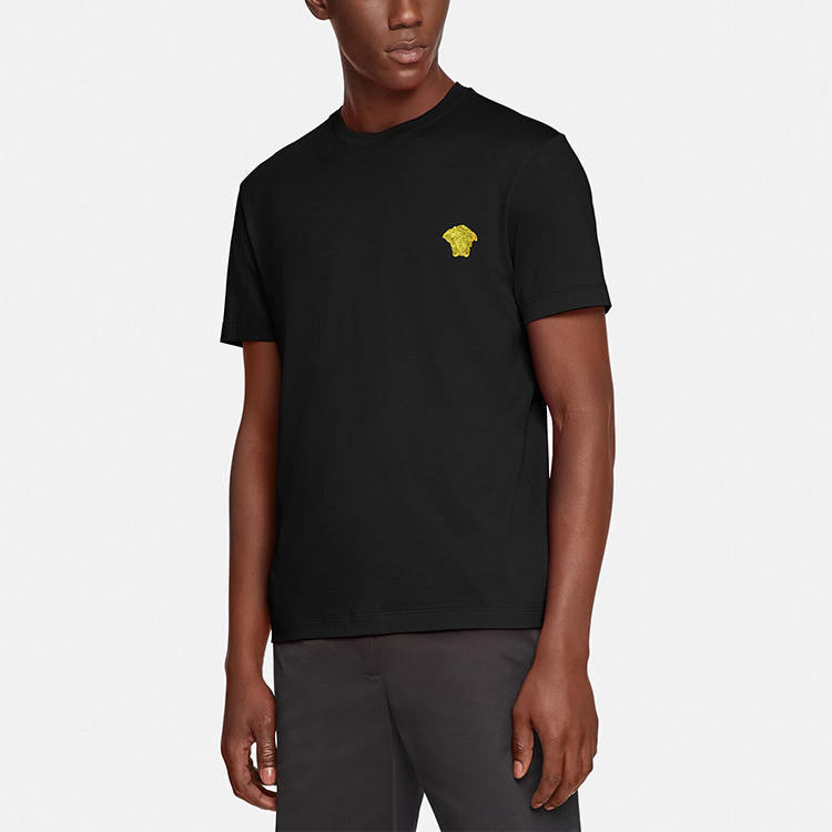 Shop Versace 黑色刺繡Logo短袖圓領T恤 A89289-A228806-A1008