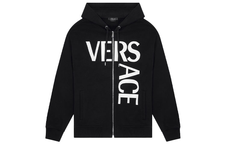 Order VERSACE Black Logo Letter Printed Zip-Up Hoodie 1001083-1A00719-1B000