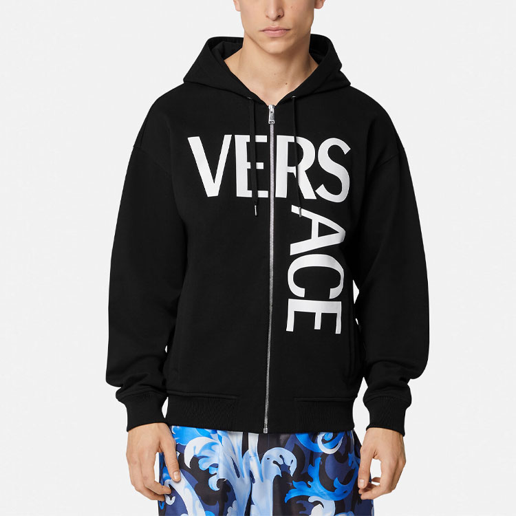 Lookbook VERSACE Black Logo Letter Printed Zip-Up Hoodie 1001083-1A00719-1B000
