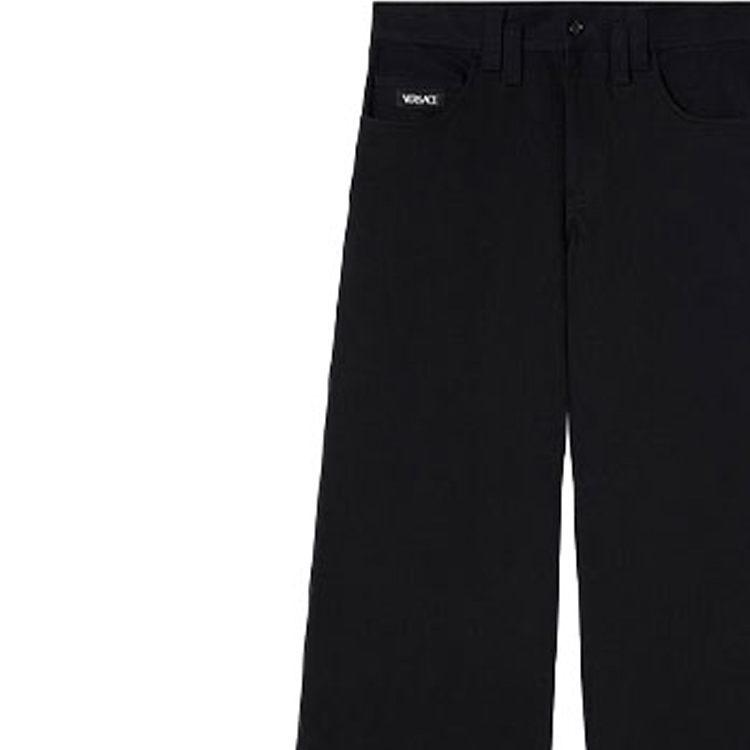 Details for VERSACE Black Logo Patch Wide-Leg Relaxed Fit Casual Pants. 1001022-1A00703-1B000