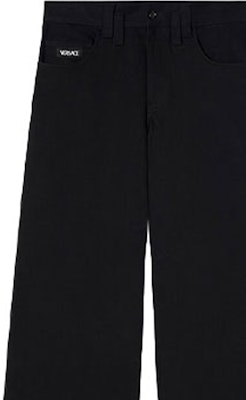 VERSACE Black Logo Patch Wide-Leg Relaxed Fit Casual Pants. 1001022-1A00703-1B000 Details for VERSACE Black Logo Patch Wide-Leg Relaxed Fit Casual Pants. 1001022-1A00703-1B000