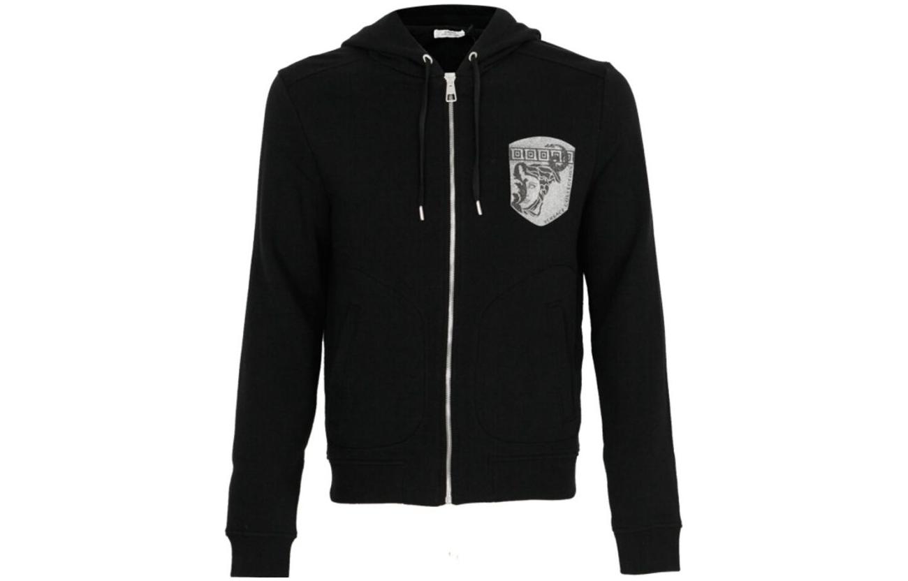 Versace Black Logo Patch Zip-Up Hoodie Jacket V800698C-VJ00358-V1008
