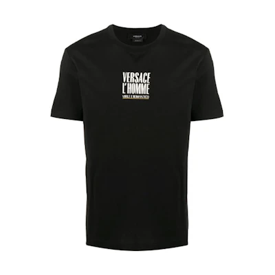 VERSACE Black Logo Print Crew Neck T-Shirt. A86436-A228806-A1008
