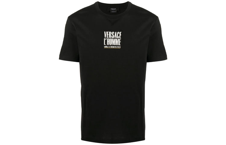 Order VERSACE 黑色標誌印花圓領T恤 A86436-A228806-A1008