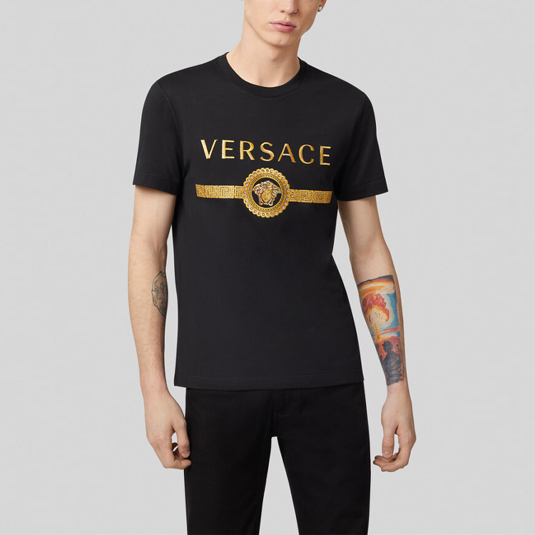 Lookbook VERSACE 黑色標誌印花圓領T恤 A87372-A228806-A1008