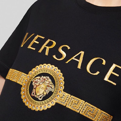 VERSACE 黑色標誌印花圓領T恤 A87372-A228806-A1008 Details for VERSACE 黑色標誌印花圓領T恤 A87372-A228806-A1008
