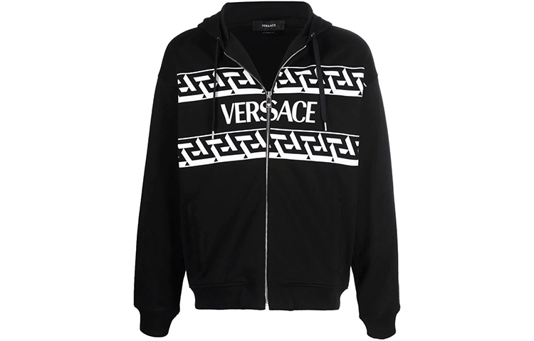 VERSACE Black Logo Print Hoodie Zip-Up Jacket 10024571-A01790-1B000