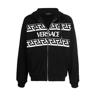 VERSACE Black Logo Print Hoodie Zip-Up Jacket 10024571-A01790-1B000