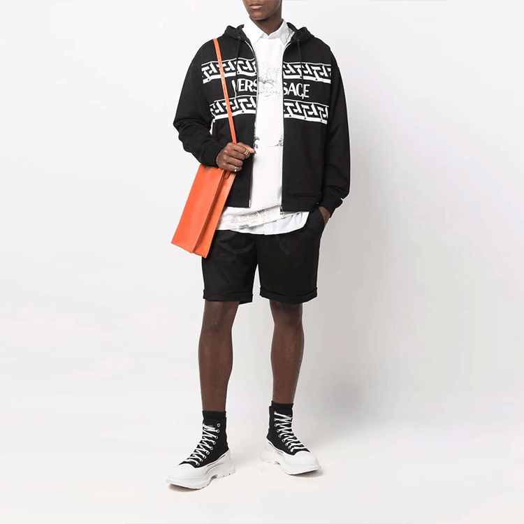 VERSACE Black Logo Print Hoodie Zip-Up Jacket 10024571-A01790-1B000 圖 3