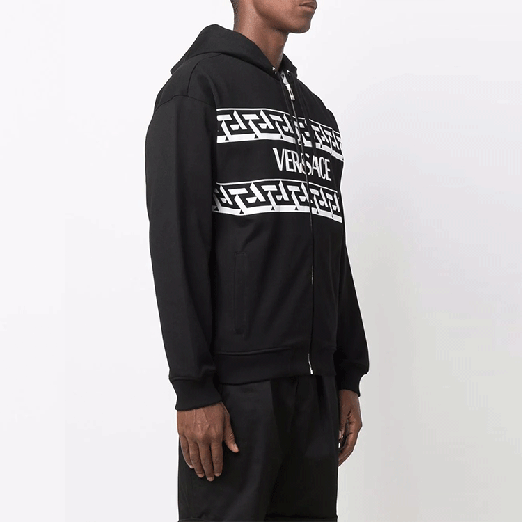 VERSACE Black Logo Print Hoodie Zip-Up Jacket 10024571-A01790-1B000 圖 5