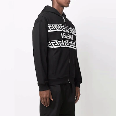 VERSACE Black Logo Print Hoodie Zip-Up Jacket 10024571-A01790-1B000 Purchase VERSACE Black Logo Print Hoodie Zip-Up Jacket 10024571-A01790-1B000