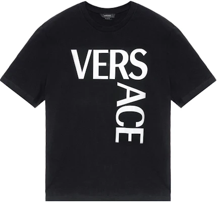 베르사체 블랙 로고 프린트 반팔 크루넥 티셔츠 1001288-1A00922-1B000 Buy 베르사체 블랙 로고 프린트 반팔 크루넥 티셔츠 1001288-1A00922-1B000