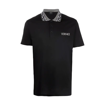 VERSACE Black Logo Print Slim-Fit Short Sleeve Polo Shirt 10025451-A018751-B000