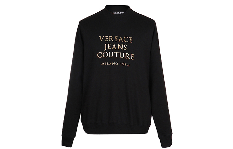 Versace Black Long Sleeve Sweatshirt with Gold Logo Print B7GUA7FZ-36612-899