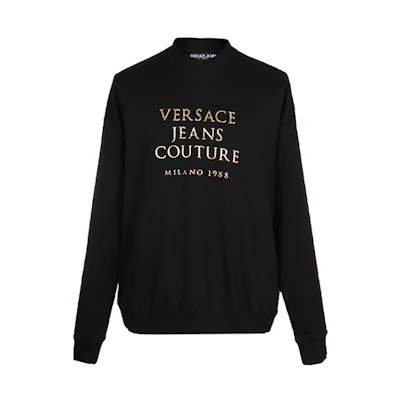 Versace Black Long Sleeve Sweatshirt with Gold Logo Print B7GUA7FZ-36612-899
