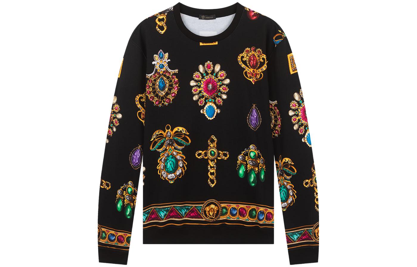 Versace Black Loose-Fit Pullover Sweatshirt with Jewelry Print Design A77278-A231462-A72W