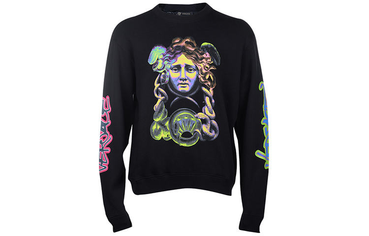 VERSACE Black Medusa Pattern Fleece Pullover Sweatshirt A80431-A226514-A008