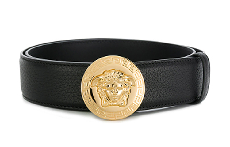 VERSACE Black Medusa Round Gold Buckle Leather Belt 3.8cm DCU4806-DGOV2-D41OH