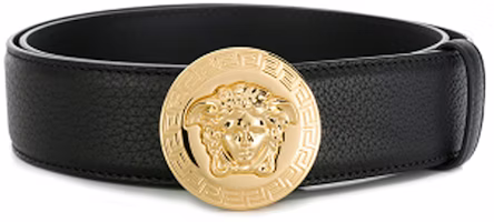 VERSACE Black Medusa Round Gold Buckle Leather Belt 3.8cm DCU4806-DGOV2-D41OH VERSACE Black Medusa Round Gold Buckle Leather Belt 3.8cm DCU4806-DGOV2-D41OH