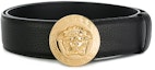 Buy ヴェルサーチ ブラック メデューサ ラウンド ゴールドバックル レザーベルト 3.8cm DCU4806-DGOV2-D41OH