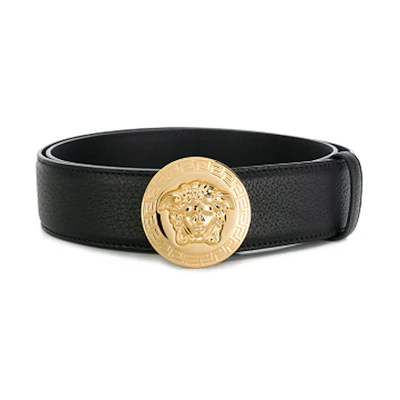 VERSACE Black Medusa Round Gold Buckle Leather Belt 3.8cm DCU4806-DGOV2-D41OH