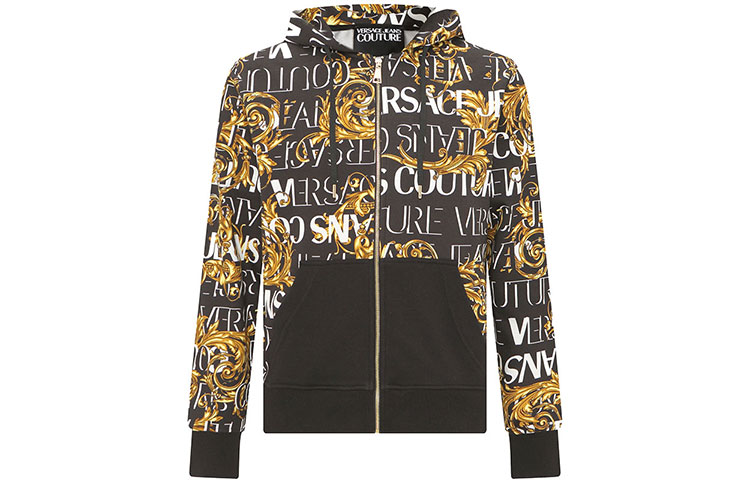 Versace Black Patchwork Colorblock Logo Print Sweatshirt 73GAI3Z0-FS041-0G89