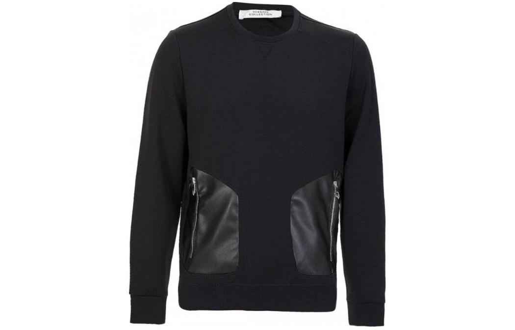 Versace Black Patchwork Zip Pocket Crewneck Sweatshirt V800585-VJ00158-V1008