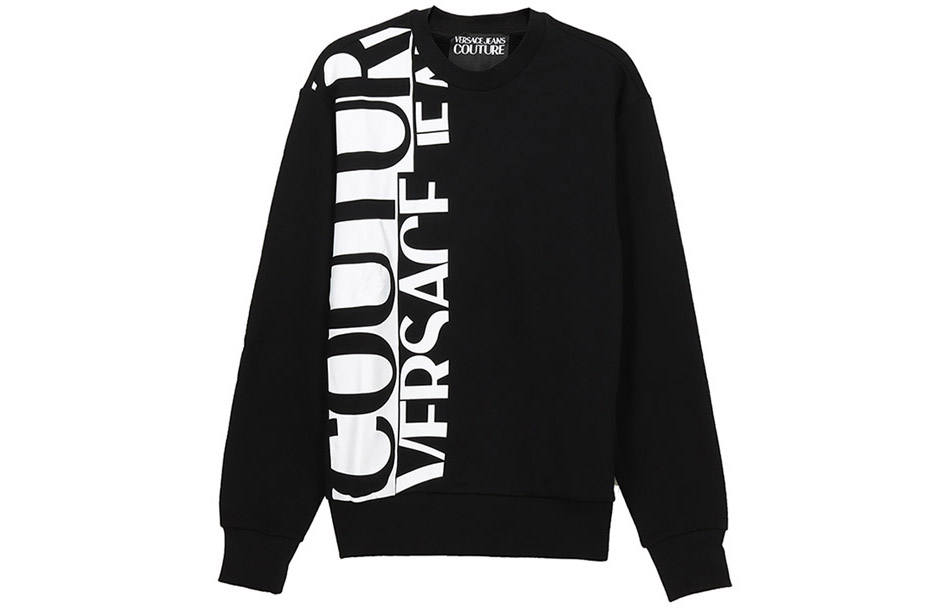 Versace Black Plush Sweatshirt with Letter Print Design 71GAIT17-CF00T-899