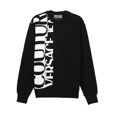 Versace Black Plush Sweatshirt with Letter Print Design 71GAIT17-CF00T-899