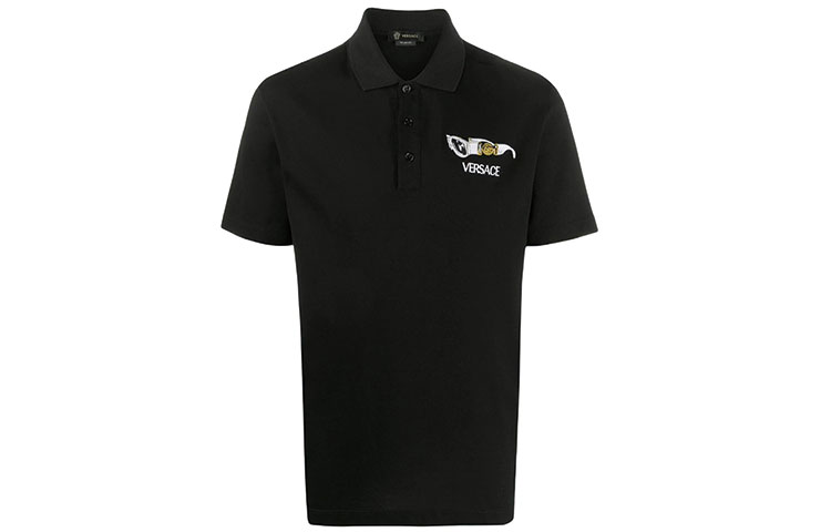 Order 范思哲黑色标志刺绣翻领衫 A86055-A231240-A1008