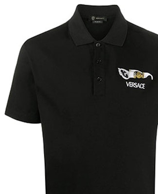 베르사체 블랙 로고 자수 폴로 셔츠 A86055-A231240-A1008 Details for 베르사체 블랙 로고 자수 폴로 셔츠 A86055-A231240-A1008